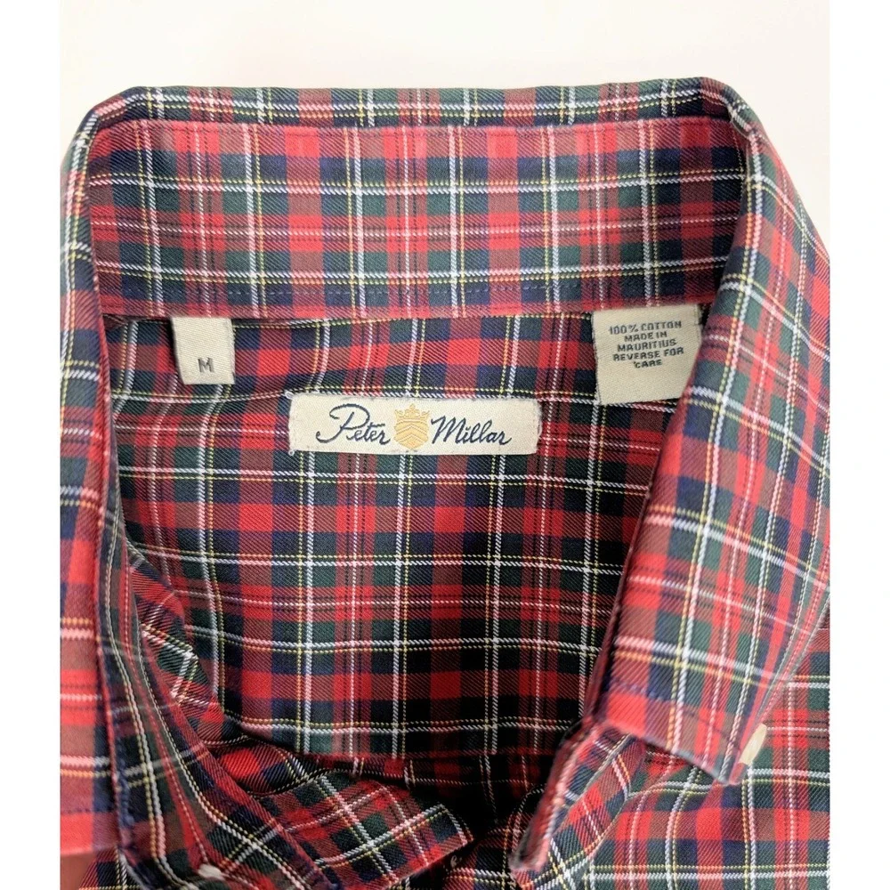 Peter Millar‎ Red Black Plaid Long Sleeve Button Up Shirt Men's Size Medium